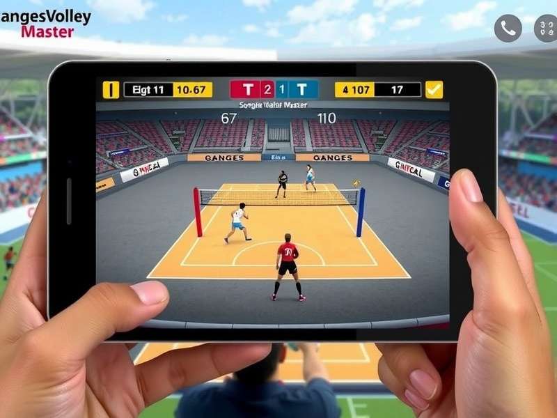 Ganges Volley Master gameplay screenshot showing Indian stadium environment